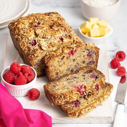 Raspberry and Coconut Banana Loaf